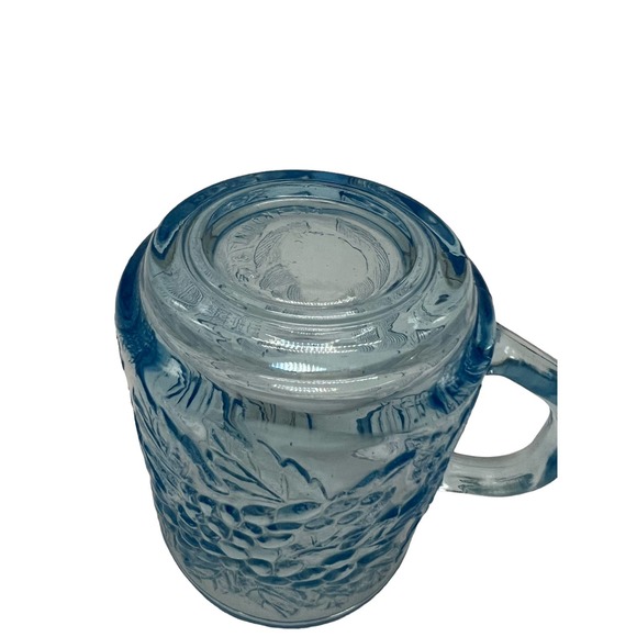 Vintage Fruit Motif Blue Pressed Glass Coffee Mugs Set of 2 - Picture 6 of 6